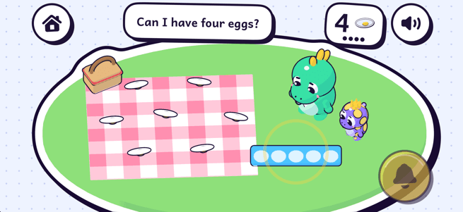Feeding Time on iPhone: Rex asks for four eggs at a picnic