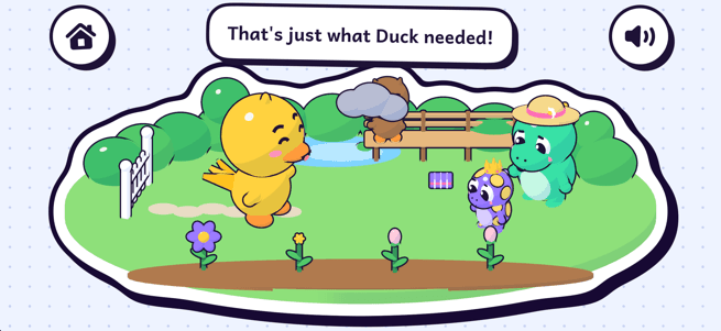 The Kindness Garden on iPhone: Duck is happy after your kid helped